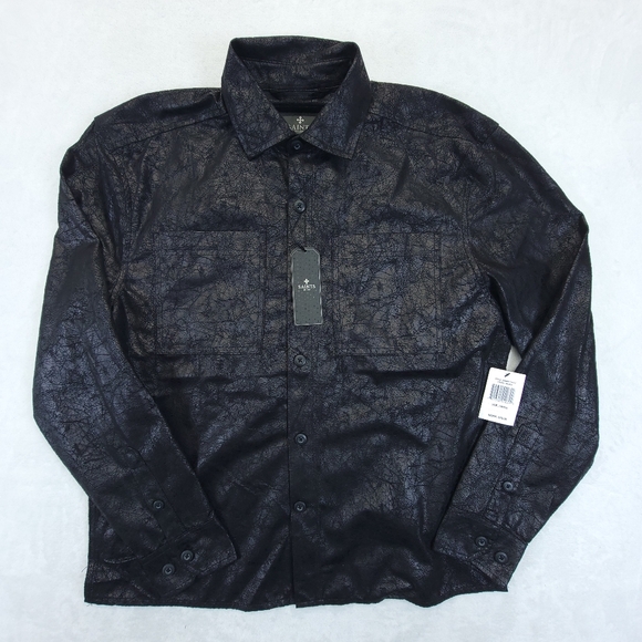 Saints Studio Mens Small Button Down Long Sleeve Dresd Shirt Black NWT - Picture 1 of 7